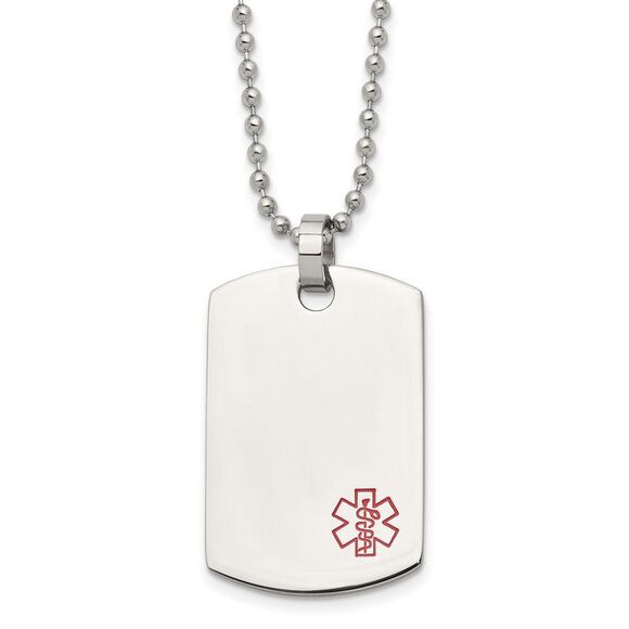 Stainless Steel Polished Medical Dog Tag Necklace - 24 Inch